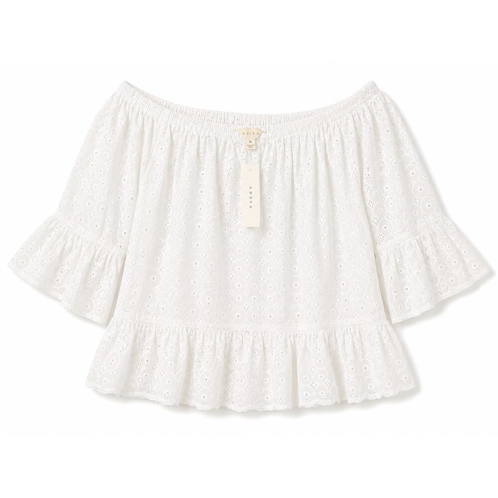 ADIVA White Eyelet Embroidered Off Shoulder Peasant Blouse Top Women’s M NWT - Picture 2 of 8